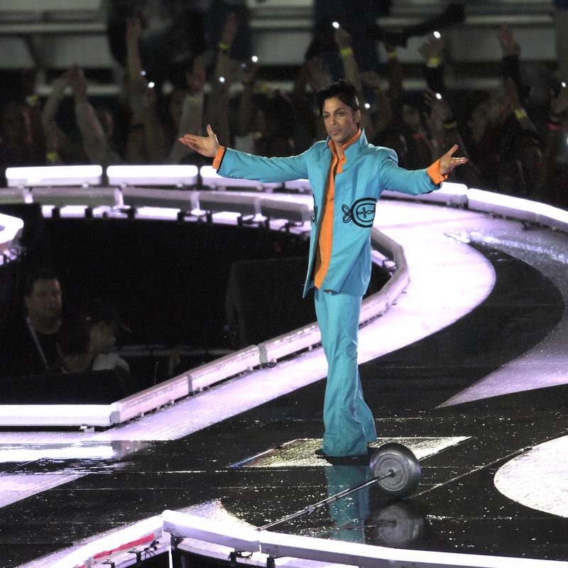 Miami, Feb,4:,Prince gestures as,he performs