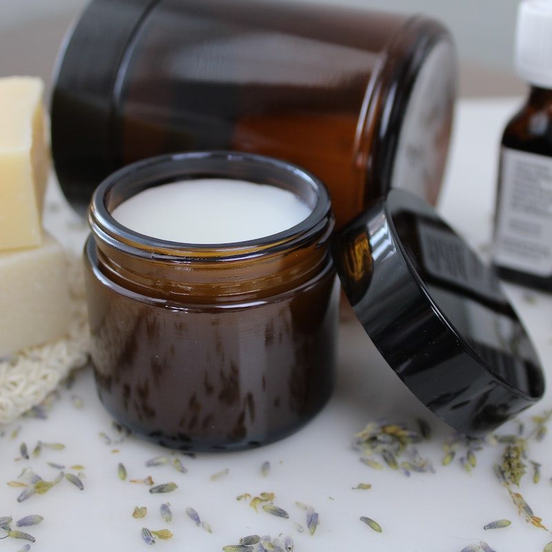Skincare products on a counter