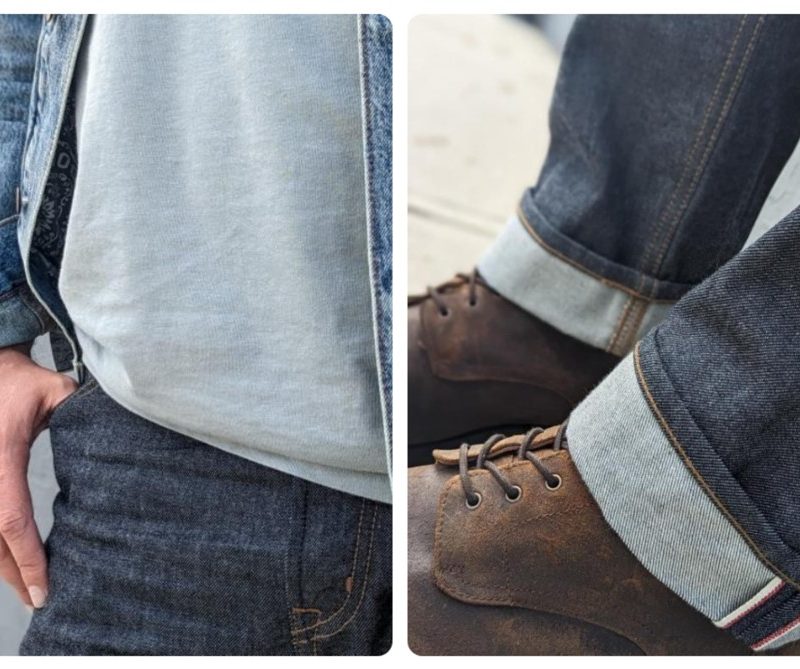 Close-up photos of denim and cuffs