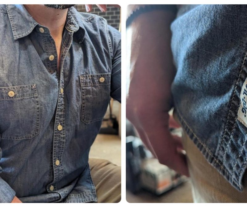 Close-up photos of denim work shirt