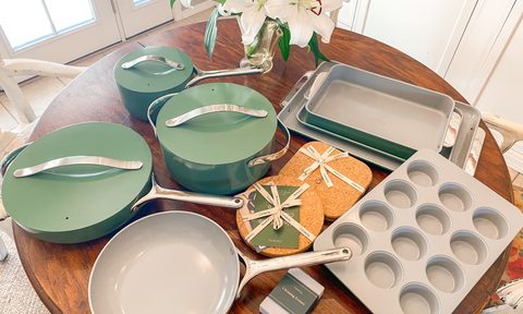 Caraway cookware on a kitchen table