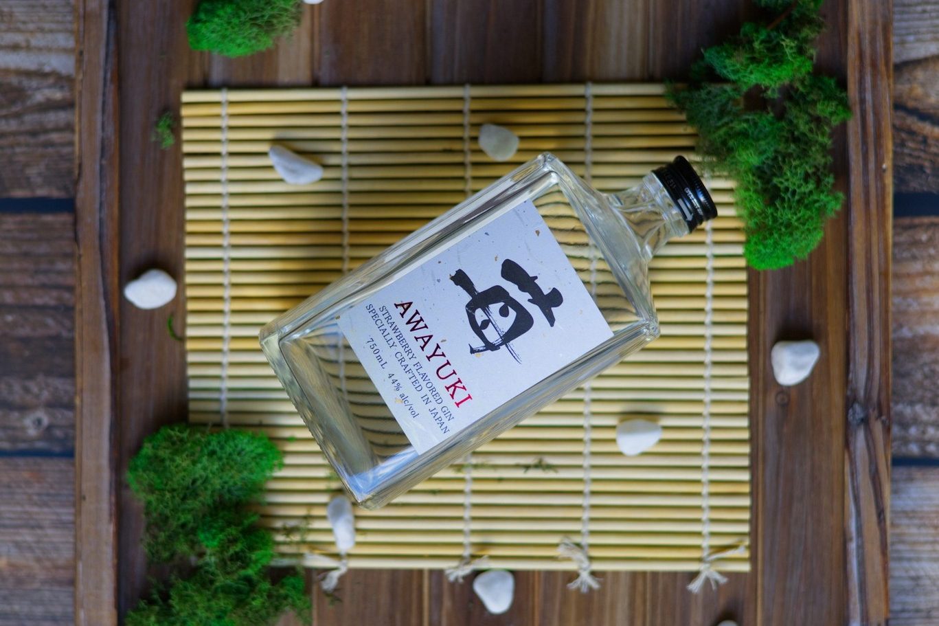 A bottle of Awayuki Strawberry Gin.