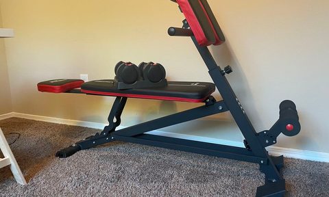 Flybird Fitness weight bench and dumbbells.