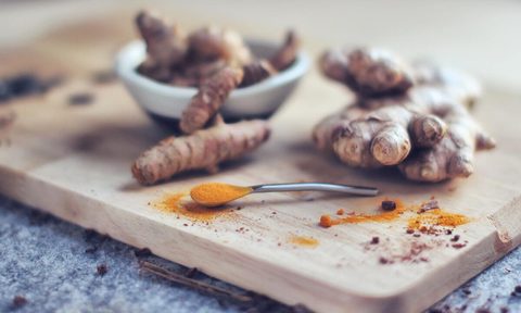 Ginger on cutting board.