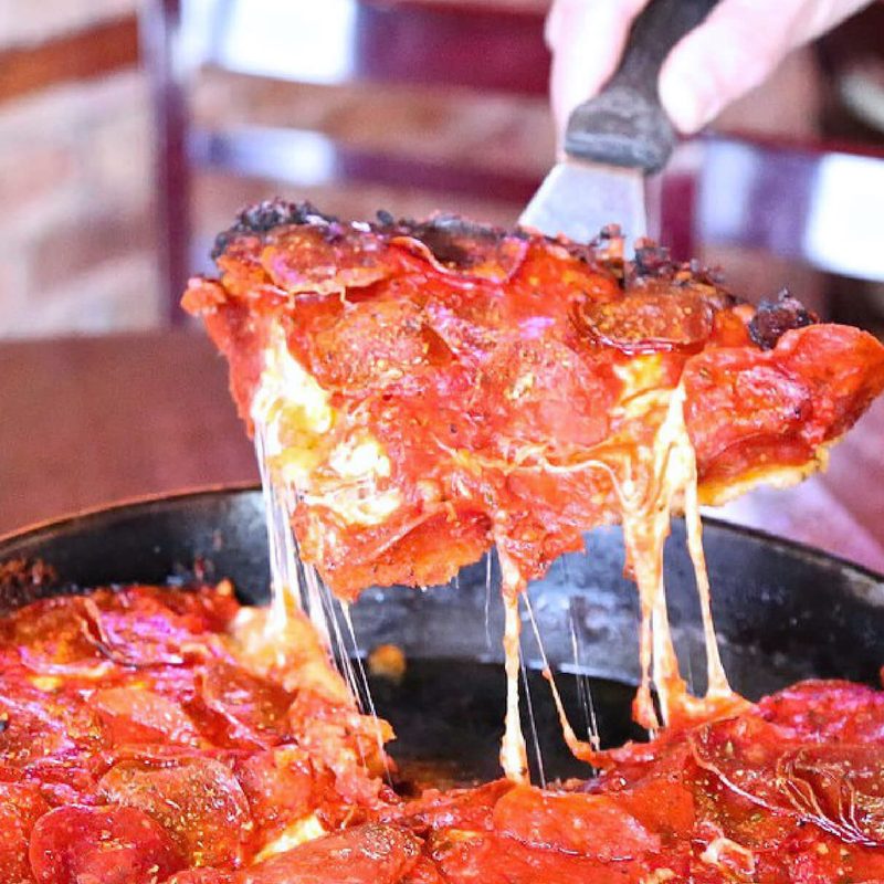 A slice from Pequod's in Chicago.