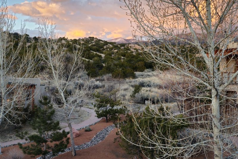 A beautiful sunset at the Four Seasons Resort Rancho Encantado Santa Fe in Santa Fe, New Mexico.