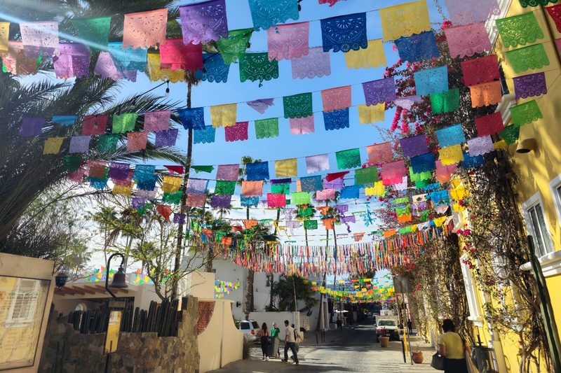 A burst of color above the street in the Gallery District in San José del Cabo, Baja California Sur, Mexico.