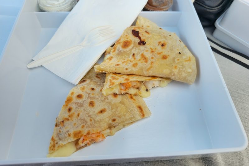 A shrimp quesadilla plate at Corazón Beach Club at Corazón Cabo Resort & Spa in Cabo San Lucas, Baja California Sur, Mexico.
