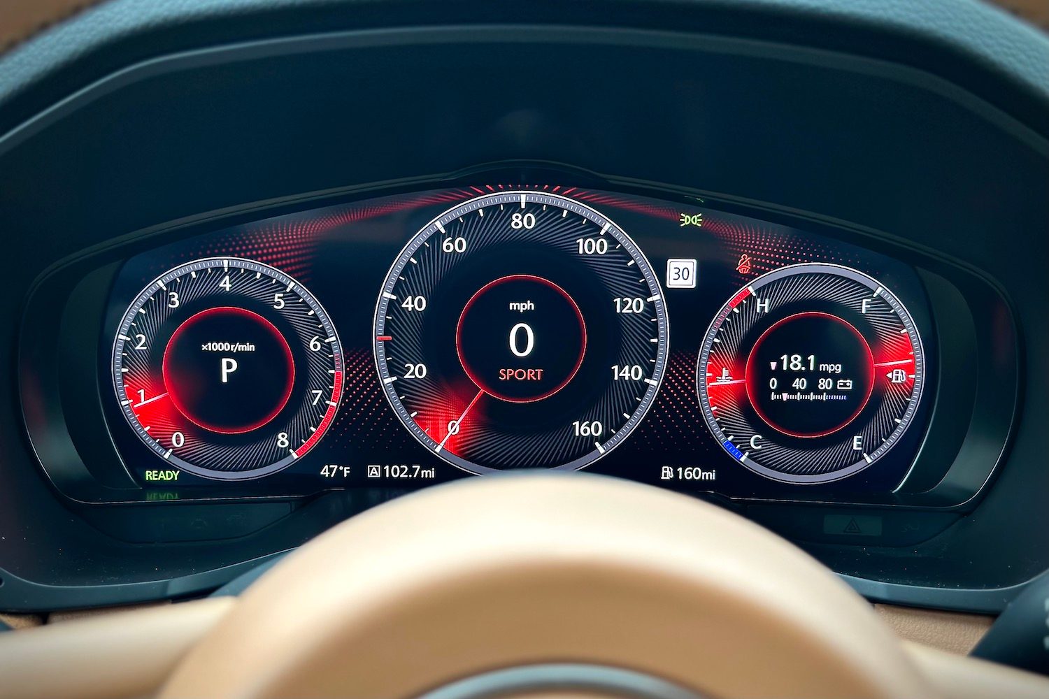 Sport mode instrument cluster in the 2024 Mazda CX-90.
