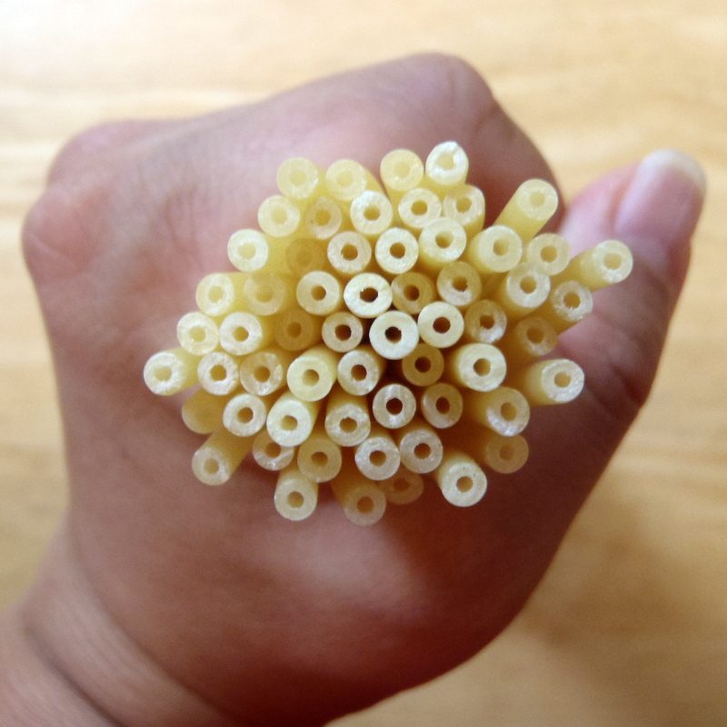 Holding uncooked bucatini pasta