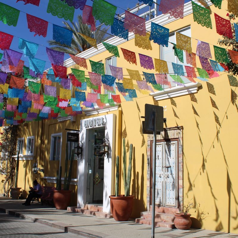 A burst of color above the street in the Gallery District in San José del Cabo, Baja California Sur, Mexico.