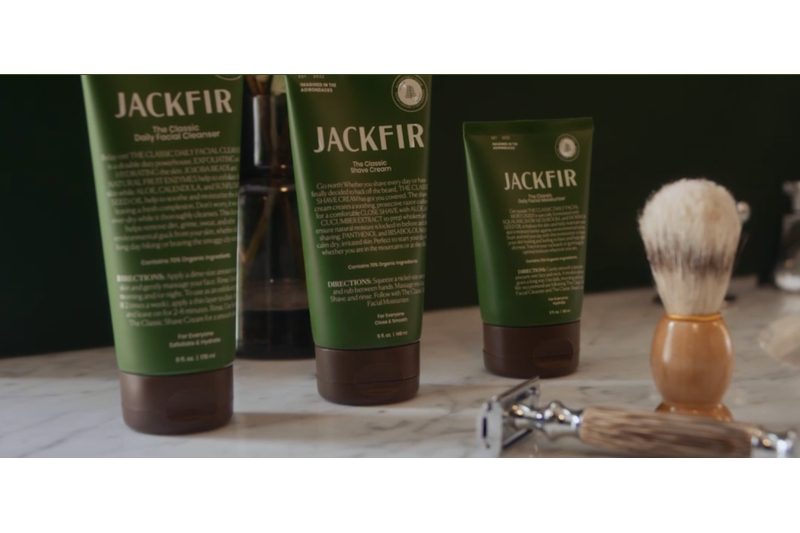Jackfir products displayed on a bathroom counter.