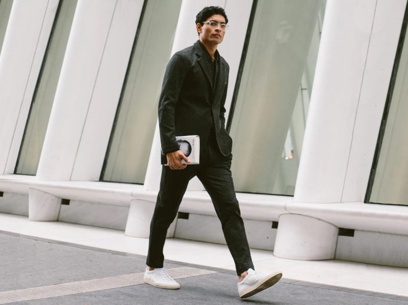Man wearing sneakers and sports coat