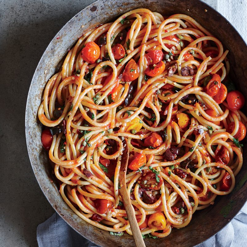 Bucatini pasta dish