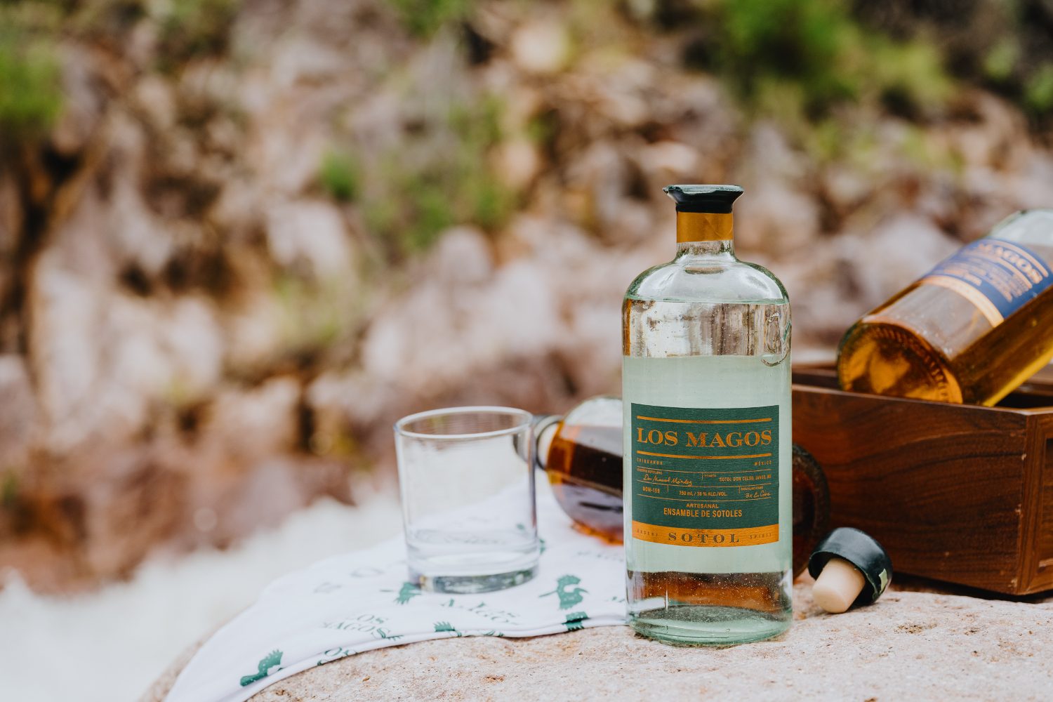 A bottle of Los Magos Sotol.