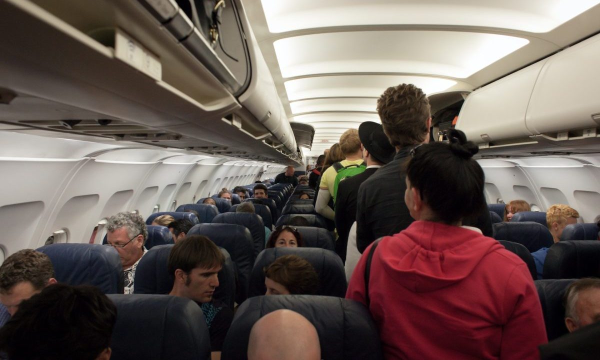 Passengers boarding a flight.