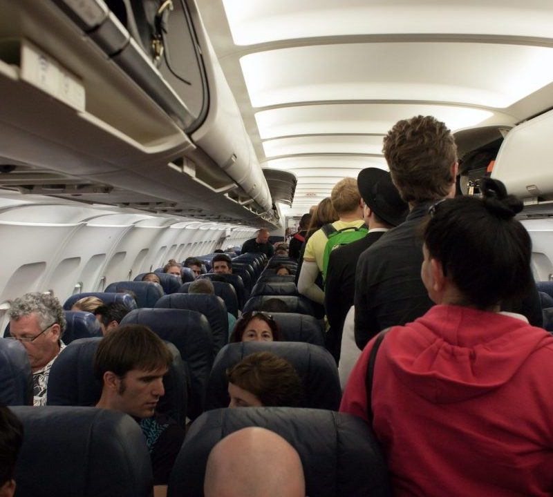 Passengers boarding a flight.