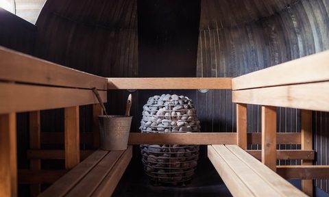The inside of a sauna