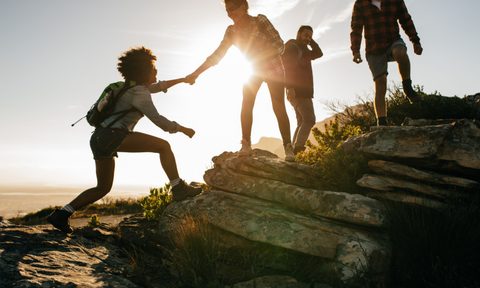 Group hiking with friends