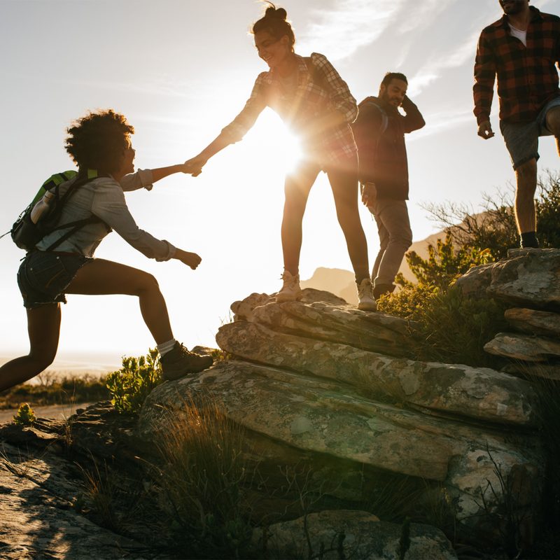 Group hiking with friends.