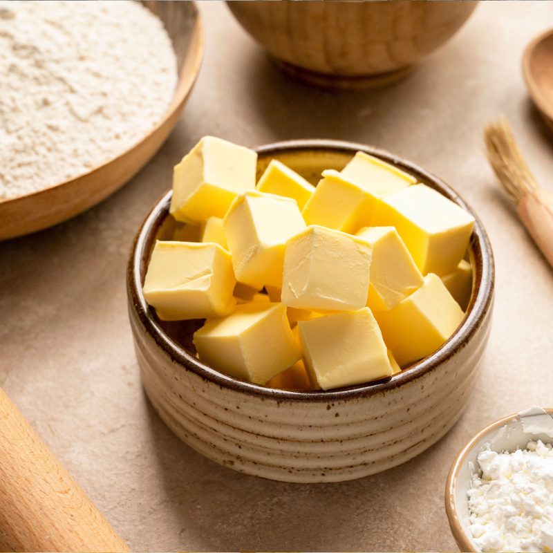cubed butter in a bowl