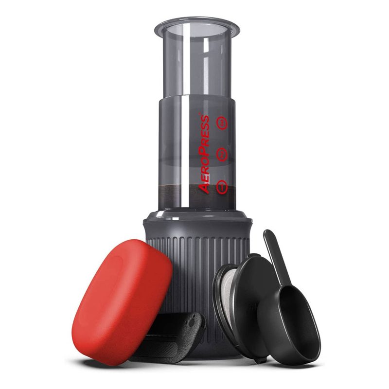 Aeropress Go Portable Travel Coffee Press Kit on a plain white background.