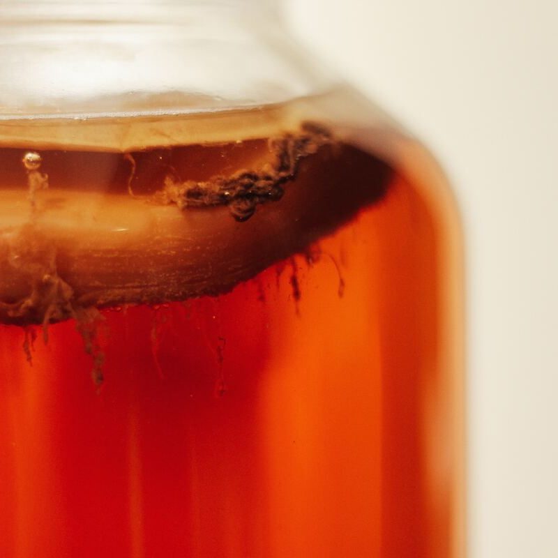 Brewing kombucha.
