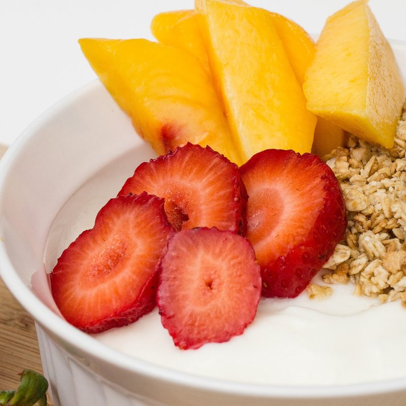 Granola and fruit.