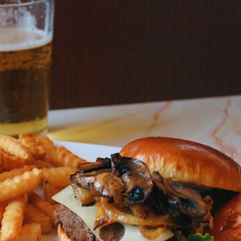 A burger and beer from the Moonlite Diner.