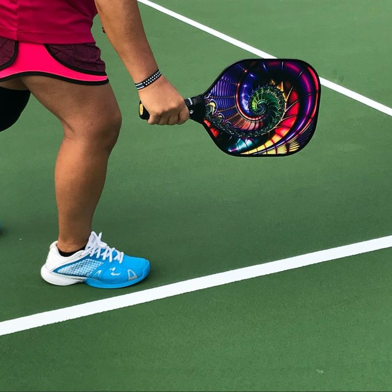 A player getting ready to play pickleball.