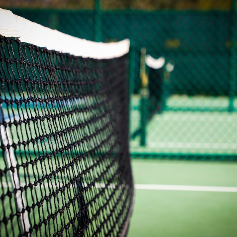 A view of pickleball courts.
