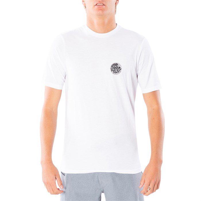 The Rip Curl Wettie t-shirt in white, being modelled against a white background.