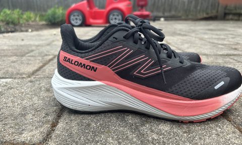 Salomon running shoe on the ground