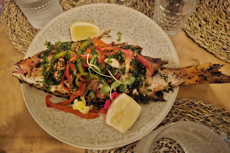 A whole cooked fish at Trova Coastal Kitchen at the Wyndham Palmas Beach & Golf Resort in Humacao, Puerto Rico.