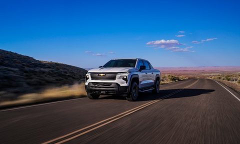 2024 Chevy Silverado EV WT trim on the road.