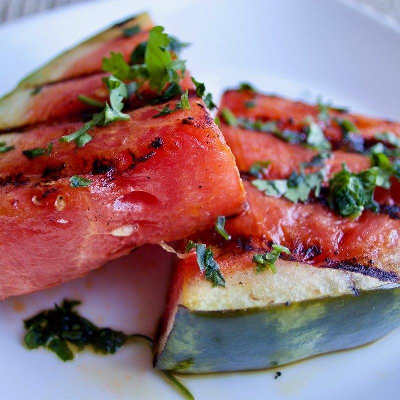 Grilled watermelon with a balsamic drizzle.