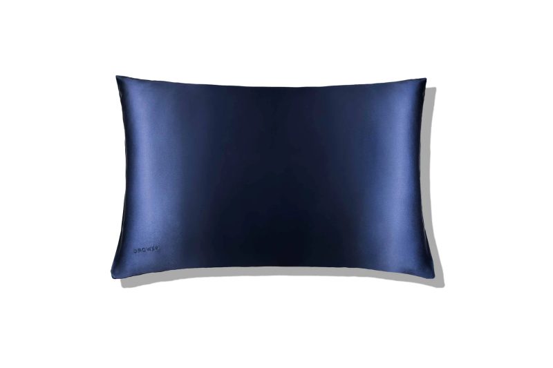 Drowsy midnight blue silk pillowcase on a white background.