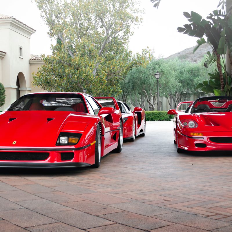Ferrari F50, F40, Enzo parked together front views