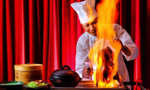 Golden wuish duck flambe
