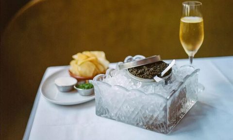 The caviar at Hancock St. with potato chips and champagne