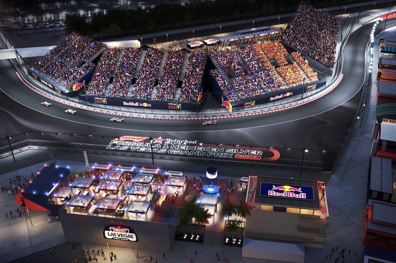 A rendered image with aerial view of Las Vegas Grand Prix.