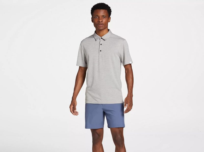 VRST deep grape heather Men's golf polo with short sleeves with full outfit.