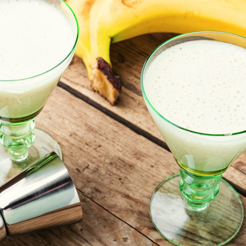 Banana liqueur in two glasses with banana