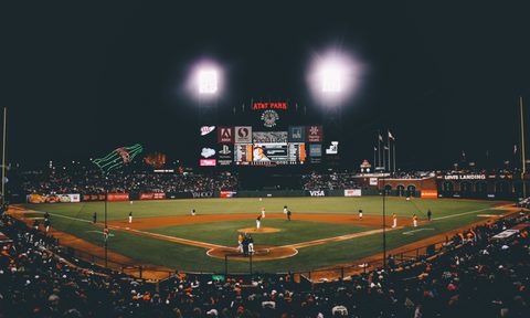 Baseball stadium at night