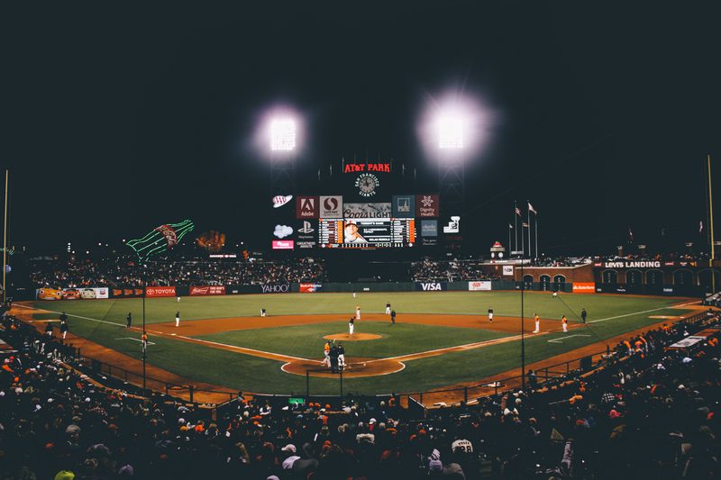 Baseball stadium at night