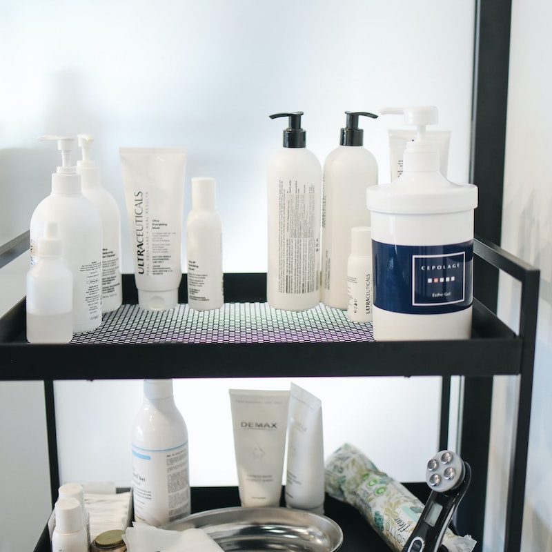 A cart of skincare products