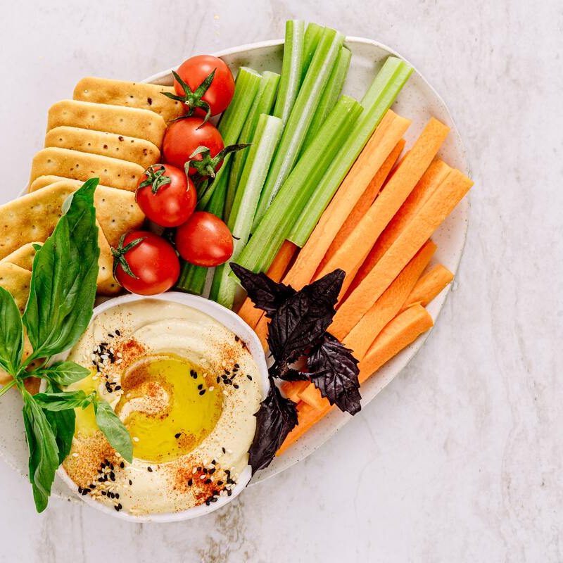 Hummus, veggies, and crackers