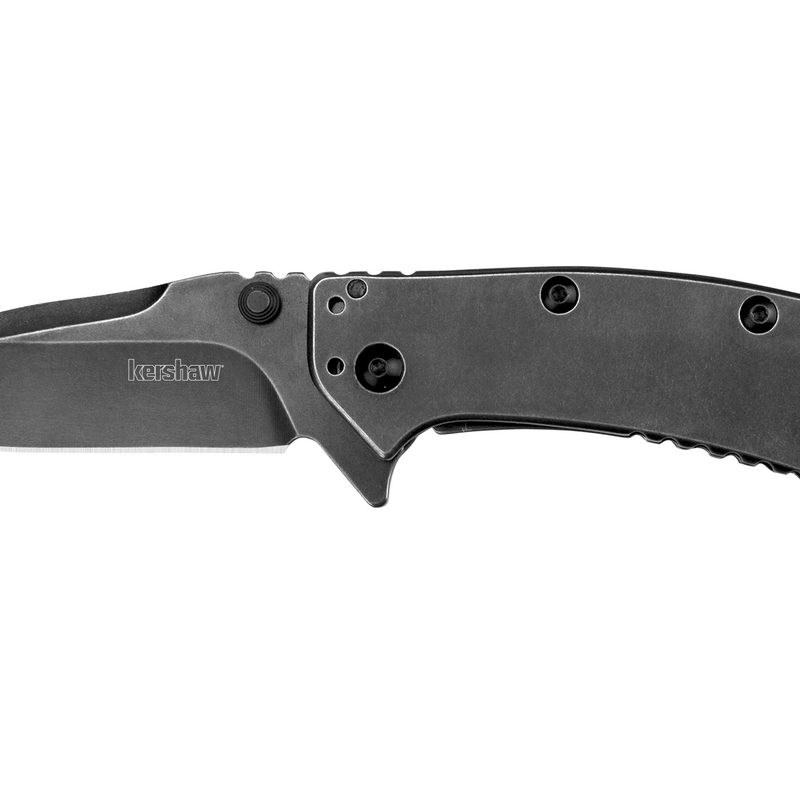 Kershaw Cryo II Flipper Knife (in Blackwash) isolated on a white studio background.