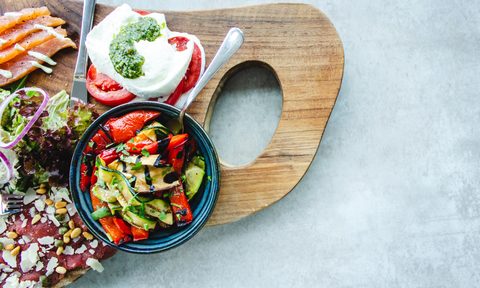 Wood board with Mediterranean foods