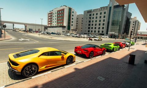 Colorful supercars parked